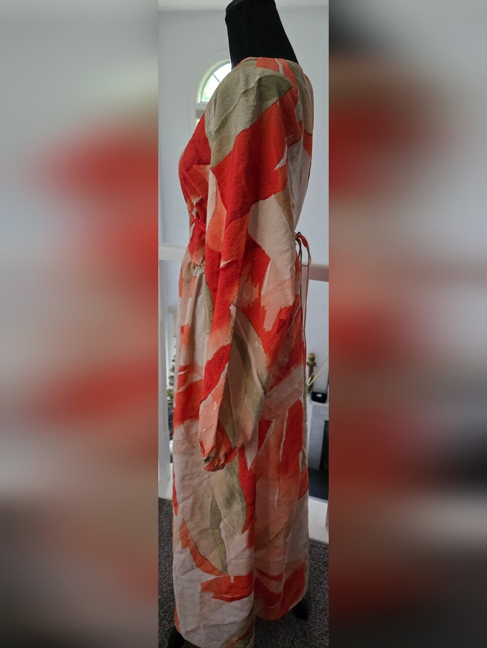 H&M Orange and Cream Watercolor V-Neck Long Sleeve Maxi Dress - Picture 2 of 4